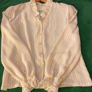 Cream colored blouse with multicolored pinstripes